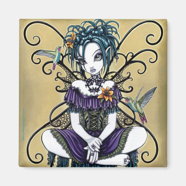 "Lillian" Gothic Hummingbird Fairy Art Magnet (Framsidan)