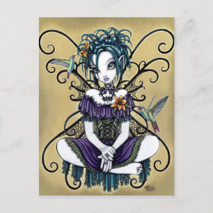 "Lillian" Gothic Hummingbird Fairy Art Postcard Vykort