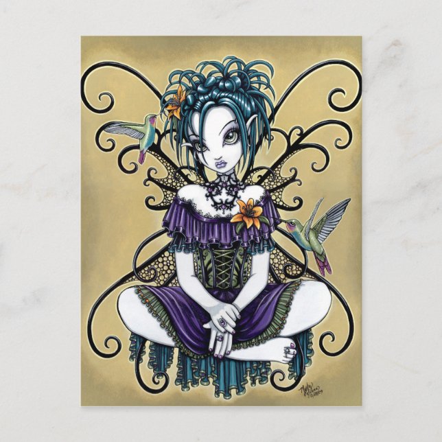 "Lillian" Gothic Hummingbird Fairy Art Postcard Vykort (Framsida)