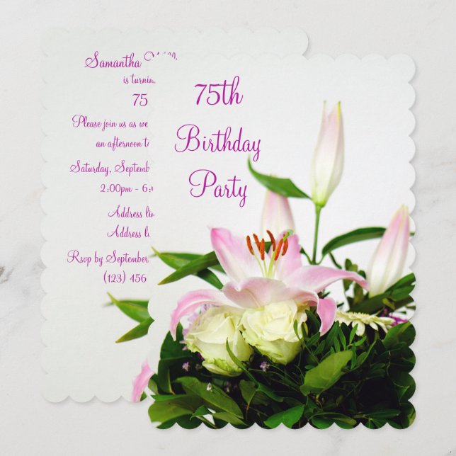 Lillies & Ro Bouquet 75:e Birthday Inbjudningar (Fram/baksida)