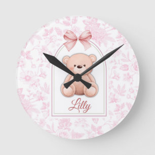 Lilly Anpassningsbar Rosa Nalle Försörjningsdesi Rund Klocka