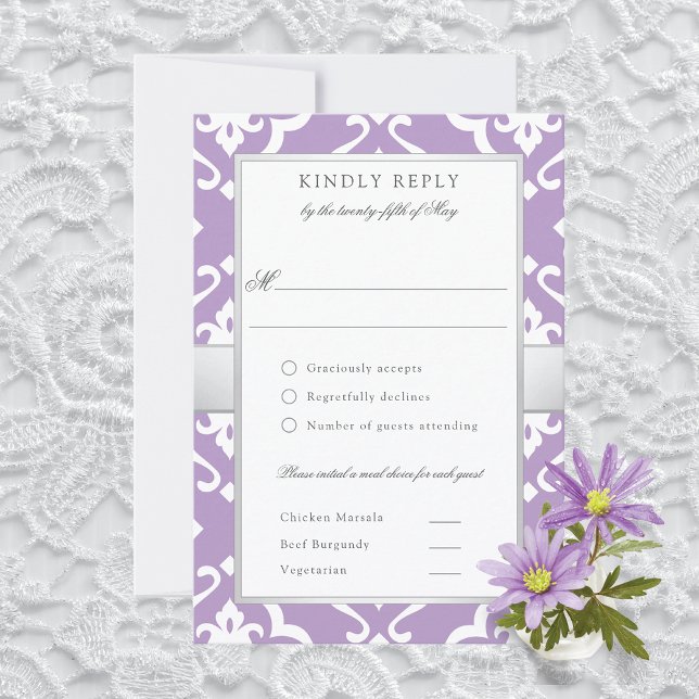 Lilly Damask Blommig Bröllopsmåltid RSVP-kort OSA Kort (Skapare uppladdad)