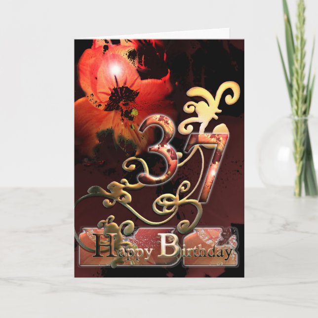 Lilly Dream blomma Lycklig 37 Birthday ornate Kort (Framsida)