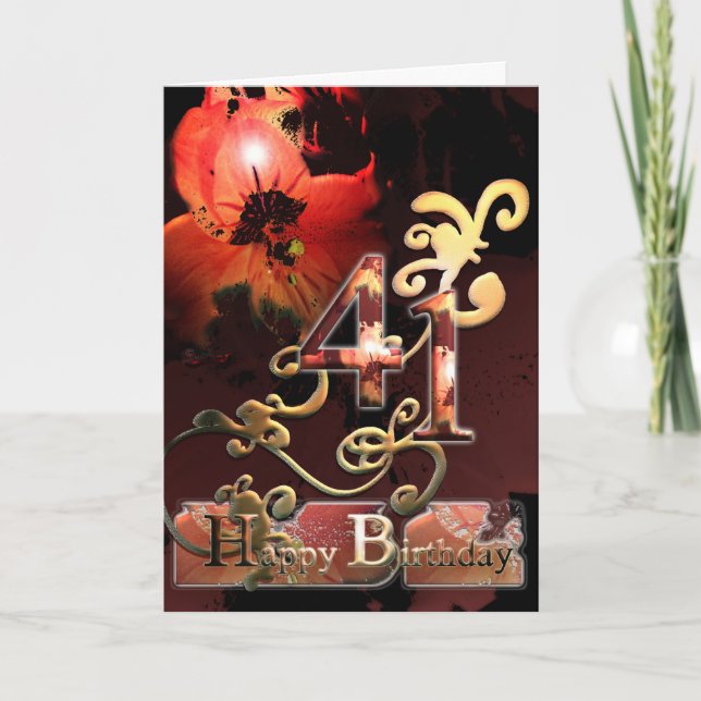 Lilly Dröm blomma Glad 41 Födelsedag utsmyckad Kort (Framsida)