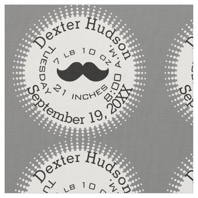Lil'Man Black Mustache Birth Record Stats Tyg (Närbild)