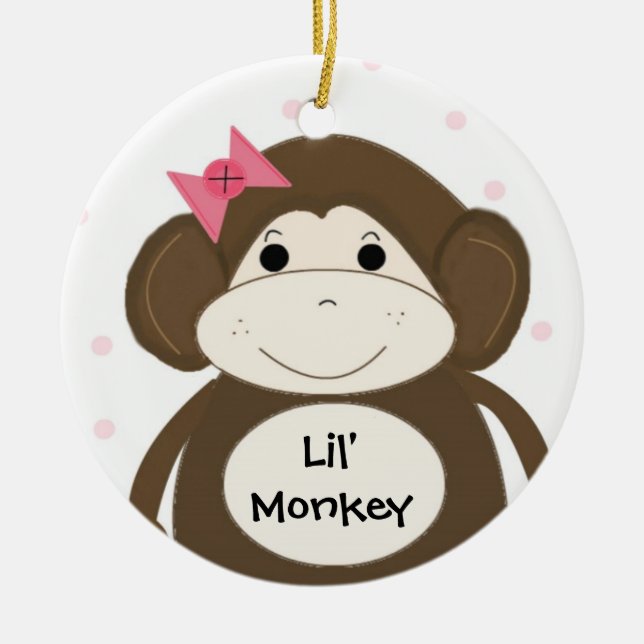 Lil'Monkey med Rosa Hair Bow Julgransprydnad Keramik (Framsidan)