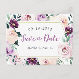 Lilnande botanisk lila blomstermotiv för att spara meddelande vykort