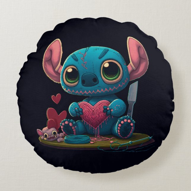 Lilo och Stitch Valentine Hearts Graphic Pillow Rund Kudde (Framsidan)