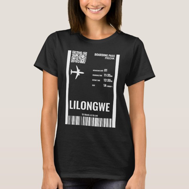 Lilongwe Malawi Boarding Pass Airline Biljett Trav T Shirt (Framsida)