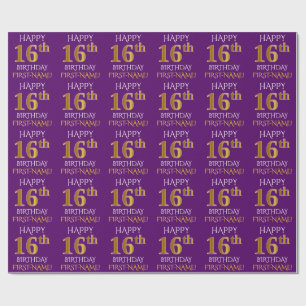 Lilor Faux 16th FÖDELSEDAG för guld- "LYCKLIG ", Presentpapper