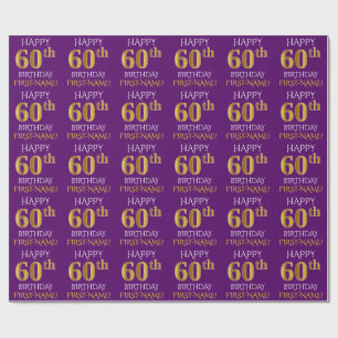 Lilor Faux 60th FÖDELSEDAG för guld- "LYCKLIG ", Presentpapper