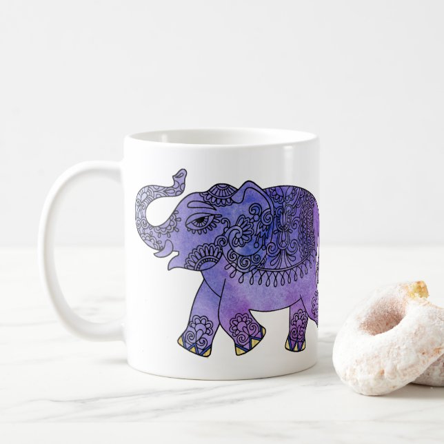 Lilor för blått för vattenfärgMandalaelefant Kaffemugg (Med munk)