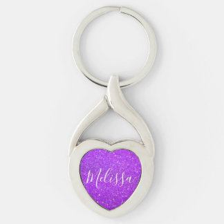 Lilor för namn för hjärtnyckelringglitterpersonlig twisted heart silverfärgad nyckelring