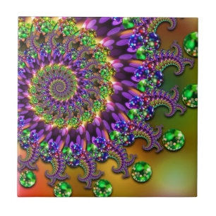 Lilor & grön Bokeh Fractal Kakelplatta