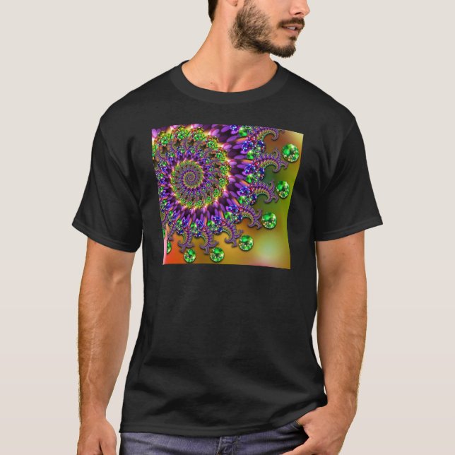 Lilor & grönt Bokeh Fractalmönster Tee (Framsida)