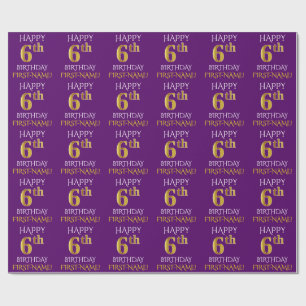 Lilor guld- "LYCKLIG 6eFÖDELSEDAG " för Faux, Presentpapper