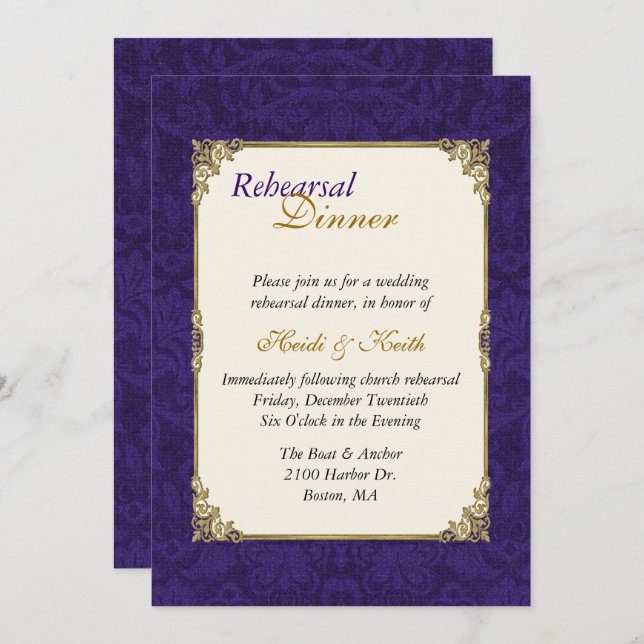 Lilor & guld- repetition middaginbjudan för inbjudningar (Fram/baksida)