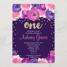 lilor och första födelsedaginbjudan för guld