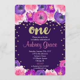 lilor och första födelsedaginbjudan för guld inbjudningar