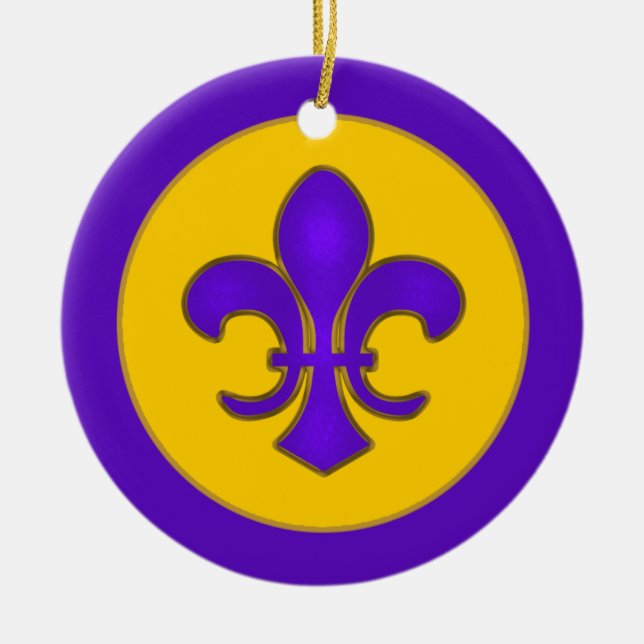 Lilor och Guld Fleur de Lis Smycka Julgransprydnad Keramik (Framsidan)