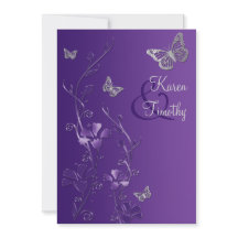 Lilor och silverblommigt med fjärilsinbjudan