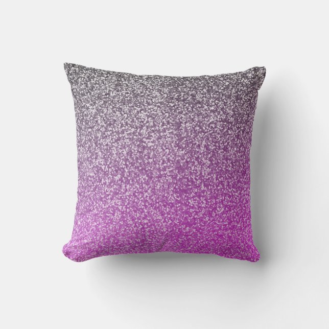 Lilor och silverglitter Ombre ser flickaktigt Glam Kudde (Framsida)