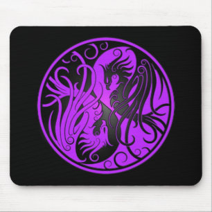 Lilor och svart Yin Yang Phoenix Musmatta