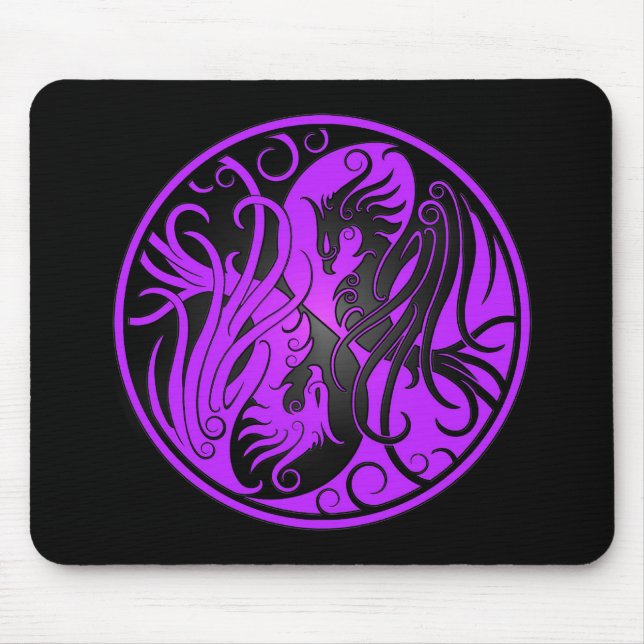 Lilor och svart Yin Yang Phoenix Musmatta (Framsidan)