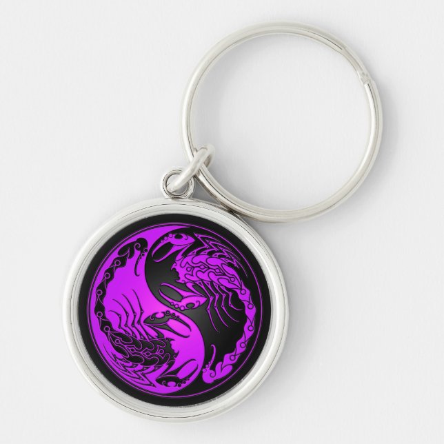 Lilor och svart Yin Yang Scorpions Rund Silverfärgad Nyckelring (Framsidan)