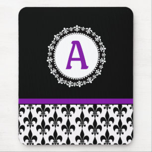 Lilor svart Monogram Fleur de Lis Mousepad Musmatta