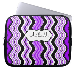 Lilor svarten, vit vågigt randlaptop sleeve