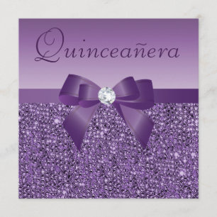 Lilor utskrivaven Sequins & pilbåge Quinceanera Inbjudningar