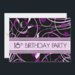 Lilor virvlar runt 18th födelsedagsfest inbjudningar<br><div class="desc">Inbjudningar för en flicka 18th födelsedagsfest med elegant design för lilor och för svart swirly,  snyggten och söten,  anpassade med ditt party specificerar fullständigt.</div>