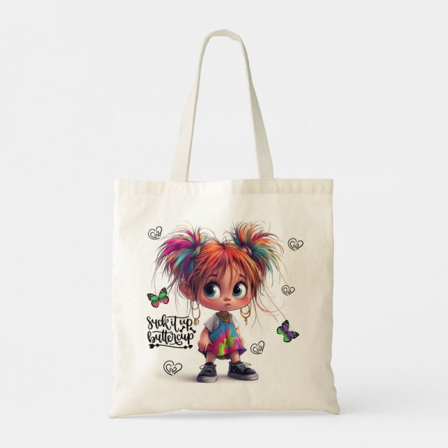 Lil'Quirky Girl Buttercute Tote Bag Tygkasse (Baksida)
