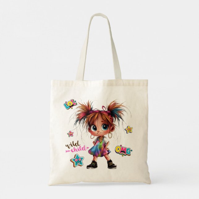 Lil'Quirky Girl Wild Child Tote Bag Tygkasse (Baksida)
