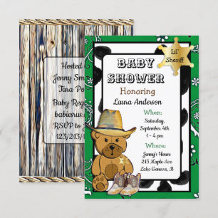 Lil'sheriff Nalle Cowboy Baby Shower Inbjudningar