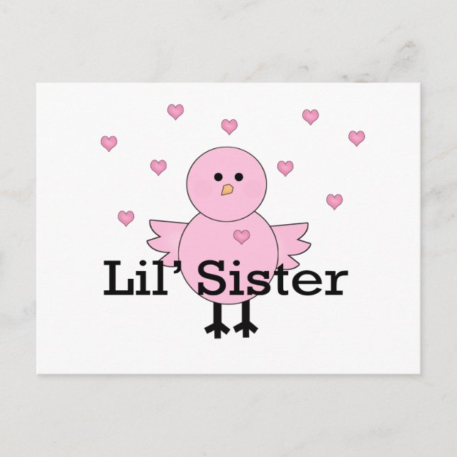 Lil'Sister Rosa Chick & Hearts Vykort (Framsida)