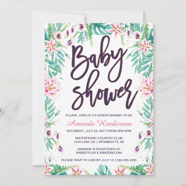 Lily Barnrumsinbjudan | Blommig Barnrumsinbjudan Inbjudningar (Framsida)