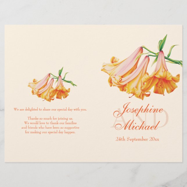 Lily bell Lilies stort bröllopsprogram (Framsida)