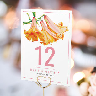 Lily bell orange blommigt art bröllop bordsnummer