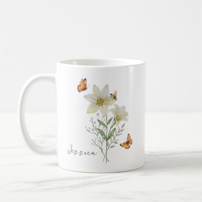Lily Birth Month Flower Kaffemugg (Vänster)