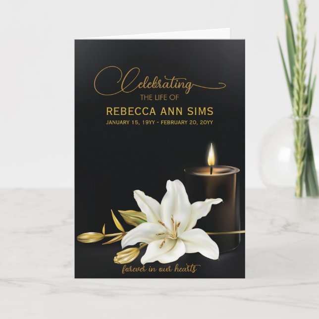 Lily Blommigt Black och Guld Funeral Program (Framsida)