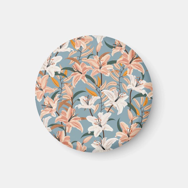 Lily Blommigt Blue Vintage Print Magnet (Framsidan)