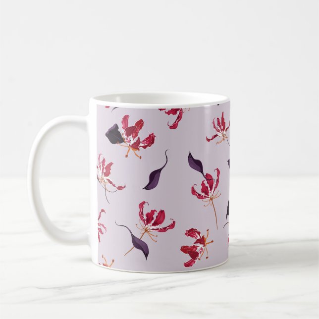 Lily blommigt hand plockade illustration mönster kaffemugg (Vänster)