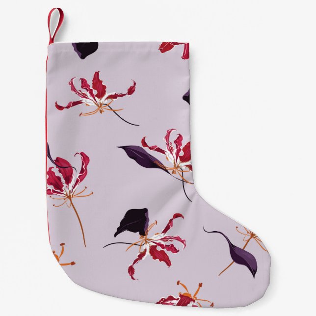 Lily blommigt hand plockade illustration mönster liten julstrumpa (Framsidan)