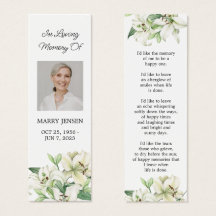 Lily Blommigt Photo Funeral Memorial Bookmark