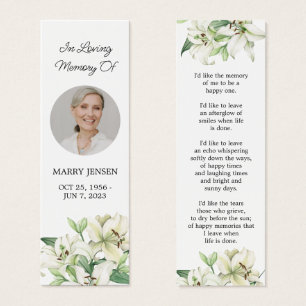 Lily Blommigt Photo Funeral Memorial Bookmark Litet Visitkort