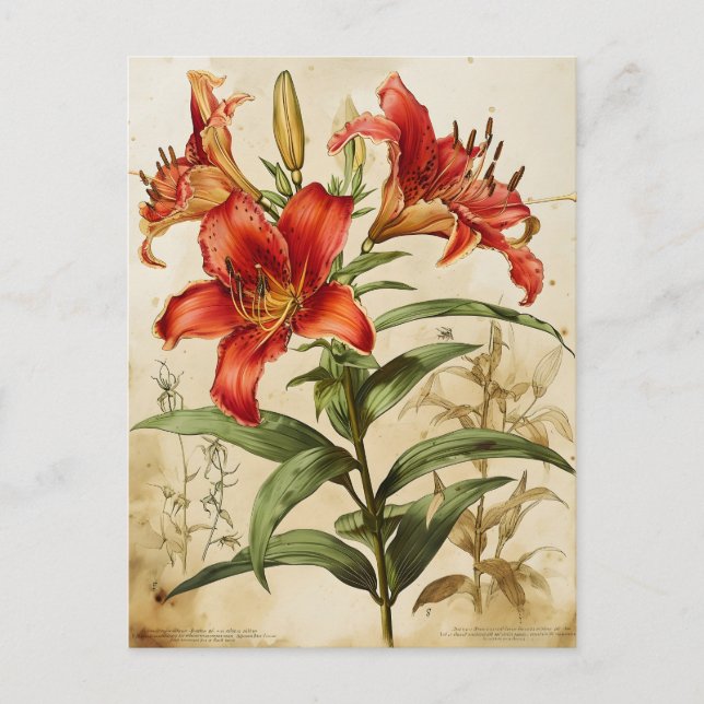 Lily blommor Timless Elegance Vintage Vykort (Framsida)