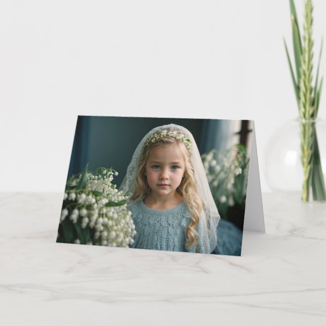 Lily Blue Blonde Girl in Veil Tack Kort (Framsida)