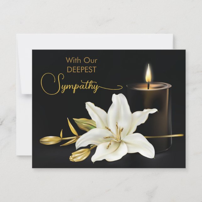 Lily Candle Black Guld Sympathy Anteckningskort (Framsida)